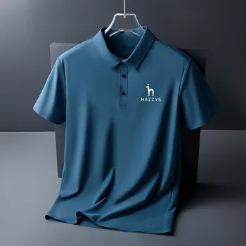 Мужская одежда для гольфа, Летняя рубашка HAZZYS, Однотонная, с коротким рукавом, Повседневная, на Пуговицах, Поло, Бизнес Ice 2023