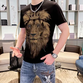 Мужская футболка с принтом Злобного Льва 2023, Новая европейская футболка с коротким рукавом, Мужской Летний Модный Молодежный Топ M-4XL