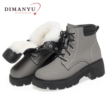 Мужские ботинки из натуральной кожи, Зима 2023, Новые женские ботинки на толстой подошве, модные женские ботильоны на шнуровке