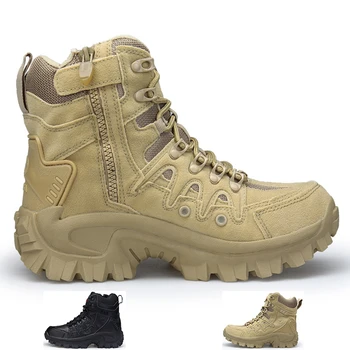 Мужские Военные Тактические ботинки, Армейские ботинки, Мужские Военные Ботинки С боковой молнией, Мужские Противоскользящие Ботильоны, Рабочая Защитная Обувь, Походная обувь