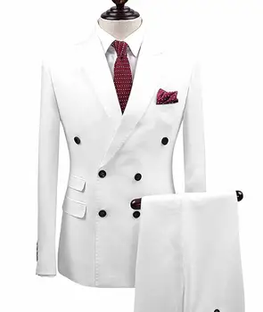 Мужские Костюмы Slim Fit, 2 предмета, Деловой Двубортный Пиджак для Жениха, Смокинги, Белый Блейзер для Свадьбы, Выпускного вечера (Блейзер + брюки)