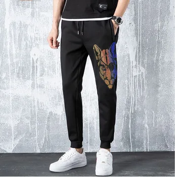 Мужские однотонные спортивные брюки 2023, мужские хлопковые брюки со стразами, брюки