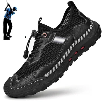 Мужские сетчатые туфли для гольфа, летние дышащие и удобные тренировочные туфли для гольфа, Большие 38-46 Мужские туфли для гольфа