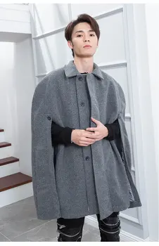 Мужское шерстяное пальто на осень-зиму в стиле британской летучей мыши, модное мужское пальто с отворотом в стиле хип-хоп, длинная свободная накидка, тренд