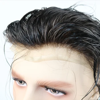 Мужской Парик С Полной Системой Замены волос на французском Шнурке, Базовый Размер 8x10 Дюймов, Легкий Шиньон средней плотности для Мужчин от Выпадения волос