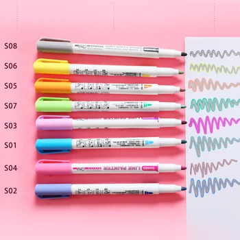 Набор цветных фломастеров для рисования с двойной линией ярких цветов, Милая ручка для студенческого журнала, блестящий маркер, Школьные канцелярские принадлежности