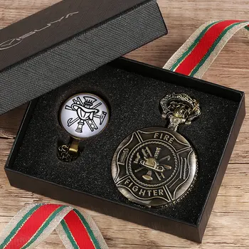 Наборы карманных часов с ожерельем Для мужчин, Сувенир с гравировкой логотипа пожара, подарок для пожарных, Бронзовые Винтажные карманные часы Pedent Clock