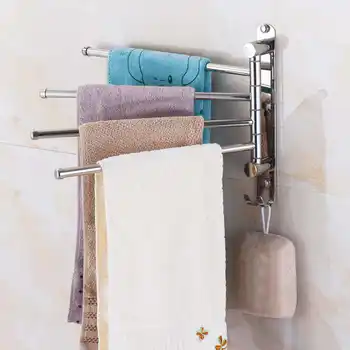 Настенная вешалка для полотенец из нержавеющей стали, держатель для полотенец, вращающаяся на 180 градусов вешалка с 4 стержнями, вешалка для полотенец для ванной комнаты, туалета