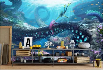 Настенные 3D фотообои на заказ, подводный мир, аниме-декор, 3D настенные фрески, обои для стен гостиной, 3 d