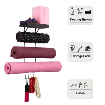 Настенный коврик для йоги с поролоновым роликом и вешалкой для полотенец Держатель коврика для йоги для подвешивания ремней для йоги