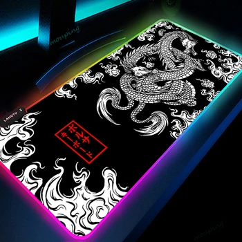 Настольный коврик RGB Dragon HD Коврик для мыши Черные Аксессуары для Геймеров Большие Светодиодные коврики для мыши XXL для игрового ПК Компьютерный ковер с подсветкой