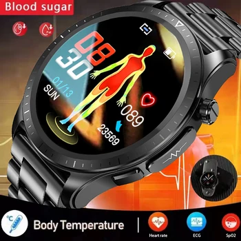 Неинвазивные Умные часы для измерения уровня сахара в крови, ЭКГ + PPG, точный монитор температуры тела, Мужские спортивные умные часы, часы для измерения артериального давления, HRV