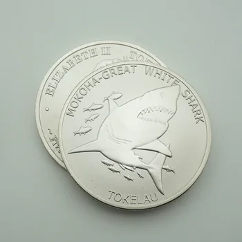 Немагнитные сувенирные монеты с большой белой акулой, Памятная монета для защиты животных