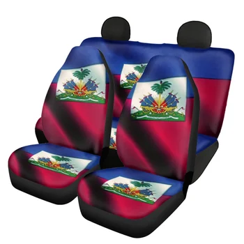 Нескользящий чехол для Передних и задних сидений автомобиля с Принтом флага Гаити, Полный комплект из 4 шт., Чехлы для декора Автомобильных сидений, Универсальная Защита сидений