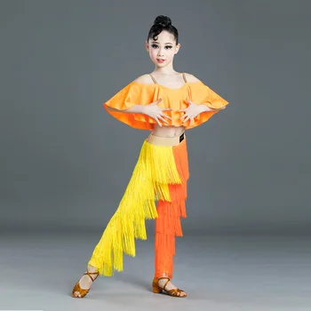 Новая детская Одежда для Латиноамериканских танцев с кисточками Для девочек, Национальный стандартный Костюм для танцев с кисточками, Тренировочная одежда для выступлений
