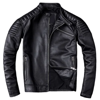 Новая мужская одежда из натуральной воловьей кожи в мотоциклетном стиле, модная черная байкерская куртка, крутое пальто, большие размеры 5XL