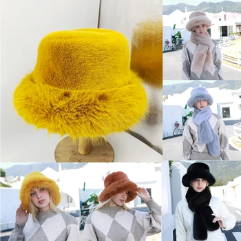 Новая плюшевая шляпа для женщин Мужчин, Бархатная теплая панама и шарф в комплекте, осенне-зимняя модная рыбацкая шляпа, защищающая от холода