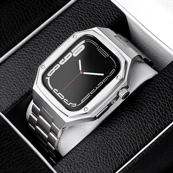 Новейший роскошный корпус для часов из нержавеющей стали 40, 41, 44, 45 мм, чехол для Apple watch4, 5, 6, 7 SE, металлический ремешок с тремя бусинами