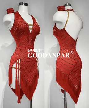 Новое стильное платье для латиноамериканских танцев, женская одежда для танцев для девочек, костюм для Сальсы, Самбы, Румбы, сексуальные платья красного цвета