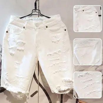 Новые Белые джинсы Для мужчин, универсальные, модные, с рваными дырками, тонкие стрейчевые шаровары, Удобная мужская уличная джинсовая одежда, брюки