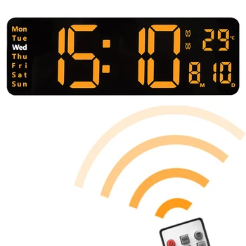 Новые большие цифровые светодиодные настенные часы-будильник с календарем и температурным дисплеем для спальни, гостиной, настольного украшения