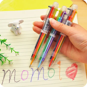 Новые красочные многофункциональные 6-цветные шариковые ручки с 6 заправками, Милые мультяшные учебные принадлежности для студентов, Креативные канцелярские подарки