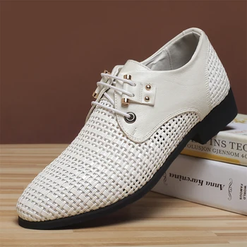 Новые модные мужские модельные туфли из сетчатого материала Zapatos Hombre, мужские итальянские дышащие модельные сандалии на шнуровке, Кожаная обувь для вождения