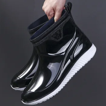 Новые модные мужские непромокаемые ботинки, резиновые ботильоны, нескользящая прочная болотная обувь, Мужская Удобная мягкая обувь для дождя, Рыболовная кухня