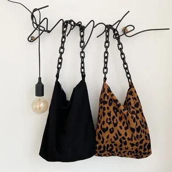 Новые осенне-зимние вельветовые сумки через плечо в стиле ретро с леопардовым узором, толстые сумки на цепочке, женские повседневные теплые мягкие сумки через плечо