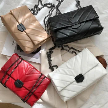 Новые повседневные сумки через плечо с цепочкой для женщин, модная простая сумка на плечо, женские дизайнерские сумки-мессенджеры из искусственной кожи