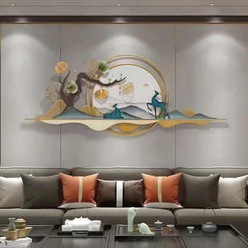Новый диван в гостиной в китайском стиле, фоновая стена, телевизор, современная декоративная роспись, настенная роспись с лампой