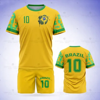 Новый Комплект футболок Jumeast из бразильской футбольной майки с рисунком, Шорты с футбольным флагом, желтая сетчатая спортивная одежда для игры в мяч, форма команды
