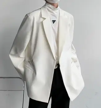 Новый стиль, мужской костюм, однотонный элегантный дизайн, застежка-замок, Декор, Повседневный Свободный хлопковый костюм на одной пуговице, пальто, куртка ABB4