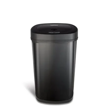 Овальный кухонный мусорный бак с датчиком движения, устойчив к отпечаткам пальцев из нержавеющей стали, 13,2 галлона, матовый черный