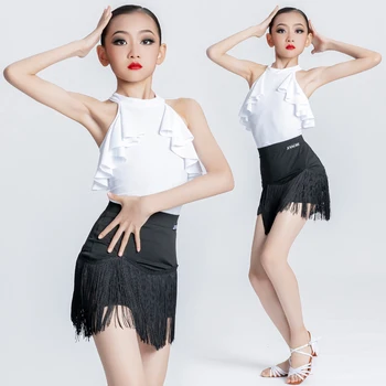 Одежда для занятий латиноамериканскими танцами для девочек Xia, профессиональная одежда для выступлений, Новый стиль, детская одежда с открытой спиной, черно-белая