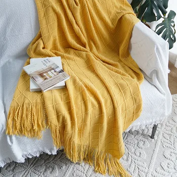Однотонное трикотажное одеяло из жаккарда с бриллиантами, фабричное однотонное одеяло в скандинавском стиле