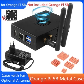 Оранжевый Pi 5B Черный металлический корпус с охлаждающим вентилятором Дополнительный радиатор и антенна Оранжевый корпус Pi 5B