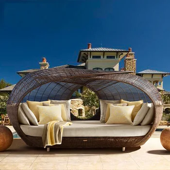 Открытый диван из ротанга для отдыха на открытом воздухе птичье гнездо диван в европейском стиле терраса большая откидывающаяся кровать круглая кровать из искусственного ротанга recli
