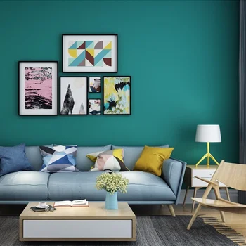 Павлин синий зеленый чистый пигментный цвет Morandi водонепроницаемые нетканые обои без самоклеящихся обоев для гостиной ТВ фон стены