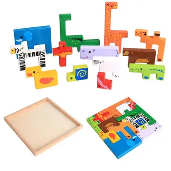 Пазлы для малышей, деревянные блоки с животными, обучающие головоломки, Монтессори и стержневые Деревянные игрушки Для мальчиков, девочек, детей и