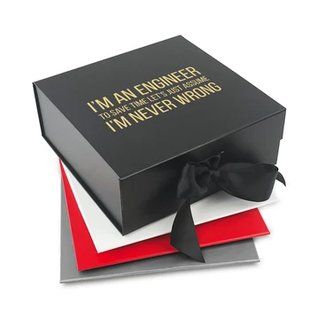 Персонализированная Подарочная коробка из черного картона С Магнитной крышкой Бантом из ленты Квадратным Бумажным Коробом С Пользовательским логотипом