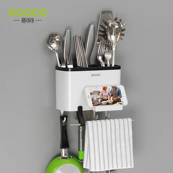 Подставка для хранения палочек для еды ECOCO, держатель для столовых приборов, Пластиковая подставка для кухонных столешниц, держатель для столовых приборов с крючками и вешалкой для полотенец