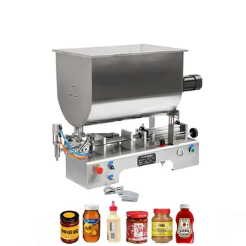 Полуавтоматическая машина для розлива соуса чили с бункером для смешивания, коммерческая машина для упаковки жидкостей из нержавеющей стали