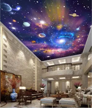 Пользовательские 3D потолочные фрески обои для домашнего декора картина Звездное небо вселенная галактика 3d настенные фрески обои для гостиной