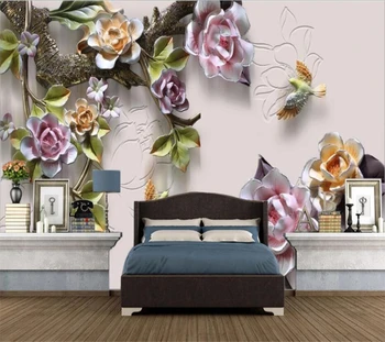 Пользовательские обои 3D новая китайская роза с тиснением ТВ фон стена гостиная спальня модные домашние обои 3d papel de parede