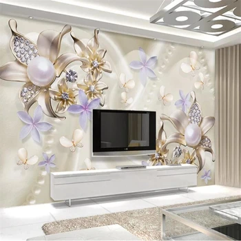 Пользовательские обои 3D фреска жемчуг бриллиант цветок бабочка романтический фон обои домашний декор papel de parede 3d обои