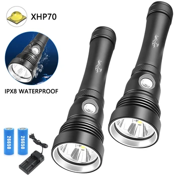 Портативный супер яркий фонарик для дайвинга, мощный фонарь для дайвинга, подводный фонарь, водонепроницаемая лампа для дайвинга XHP70, ручной светильник