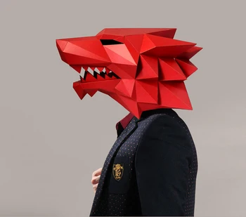 Предварительно вырезанная бумажная маска 3D Костюм Оборотня на Хэллоуин Косплей DIY Модель из бумаги Маска Рождественская
