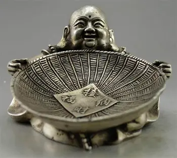 Предмет Коллекционирования Будды Уонфи, Украшающий Старинную Статуэтку Совка Ручной работы из Тибетского Серебра с резьбой Будды