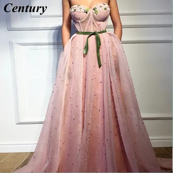 Привлекательное розовое вечернее платье на бретельках для выпускного вечера, вечернее платье из тюля, расшитое бисером, вечернее платье с цветами ручной работы, вечернее платье